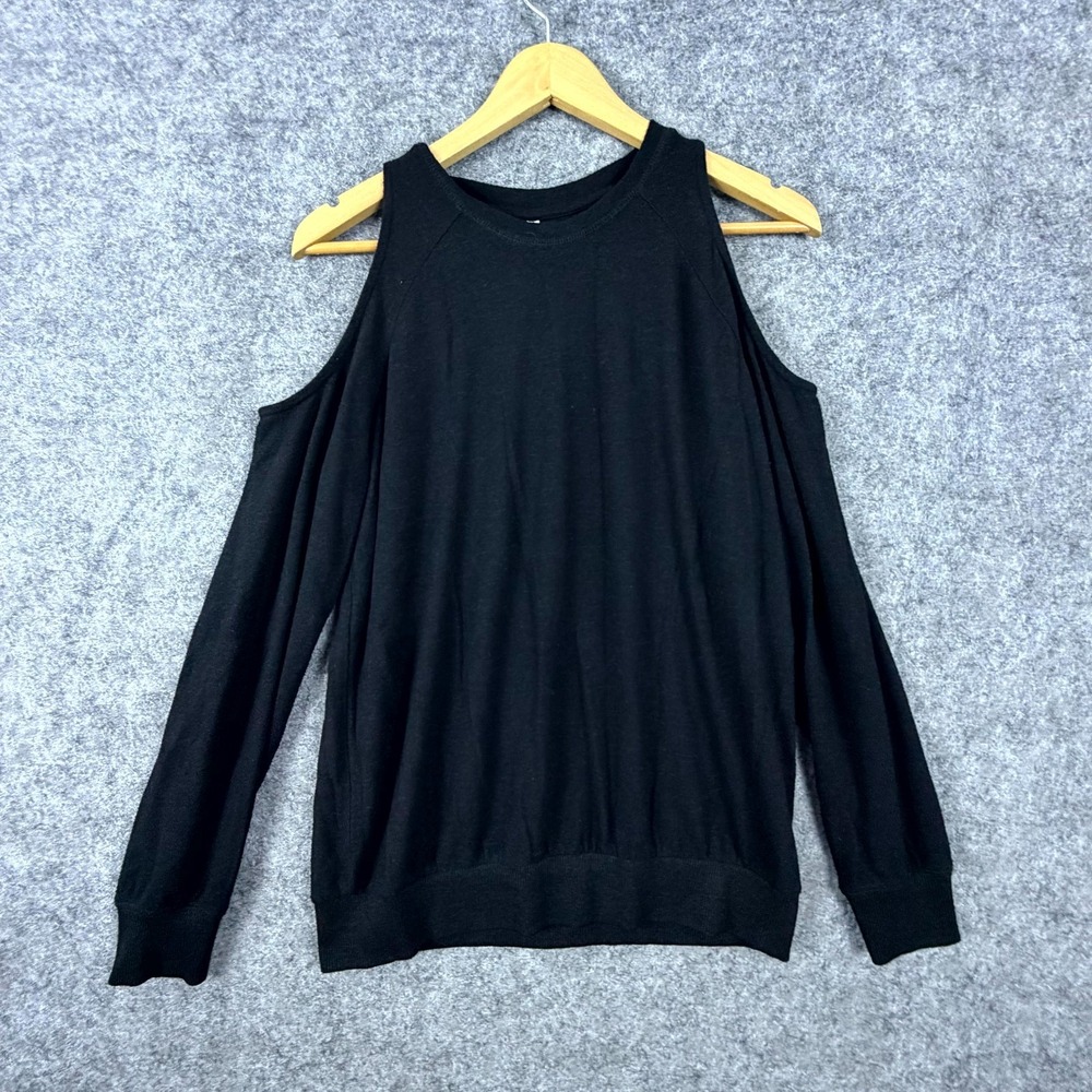 Z Supply Sweater Womens Large Black Stretch Cold Shoulder Tight Knit Ribbed Trim
